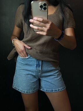 High-Rise Light Blue Denim Jean Shorts
